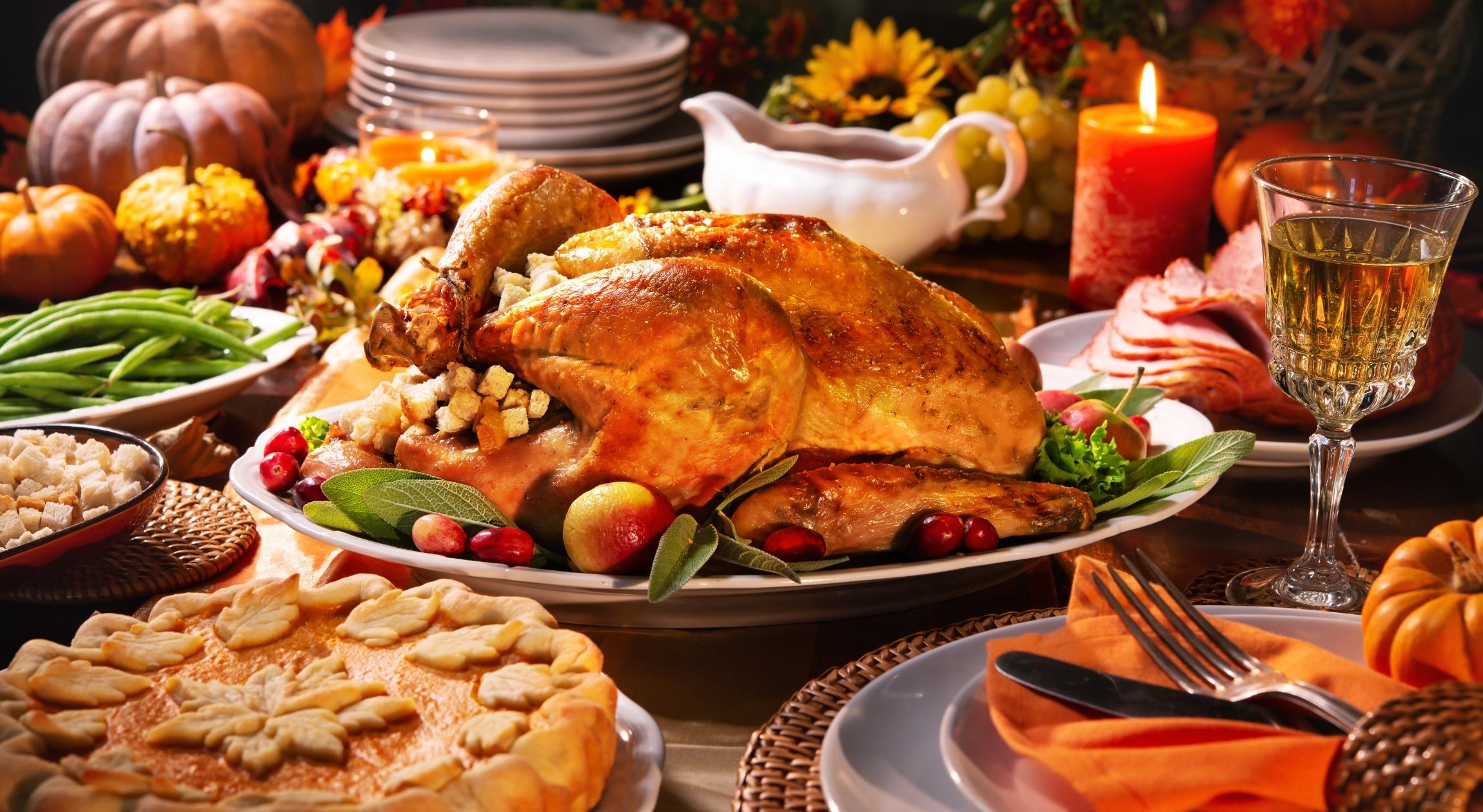 A Thanksgiving dinner spread