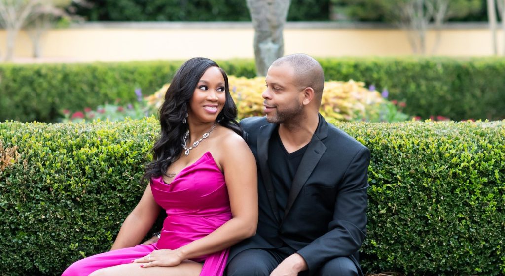 An African American couple looking lovingly at each other