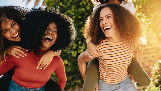 A group laughing and having fun together.