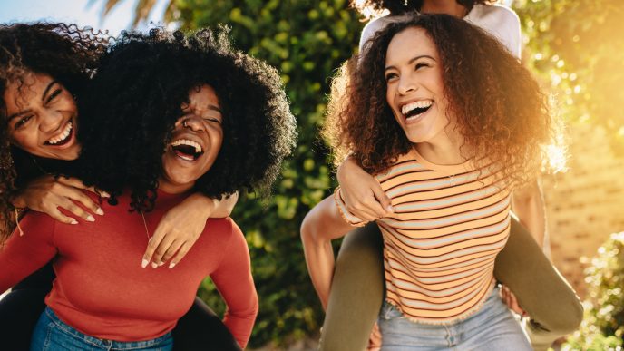 A group laughing and having fun together.