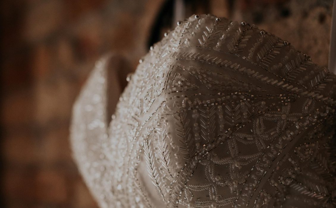 A sequined wedding dress